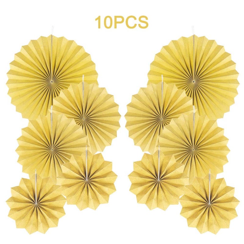 AimtoHome Party Hanging Paper Fans Decorations Set, Gold Round Paper Fan Ceiling Party Decoration Suppiles,Set of 10 - Image 2